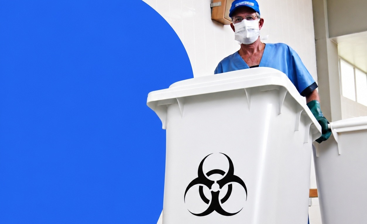 Profissional realizando a gestão de resíduos hospitalares